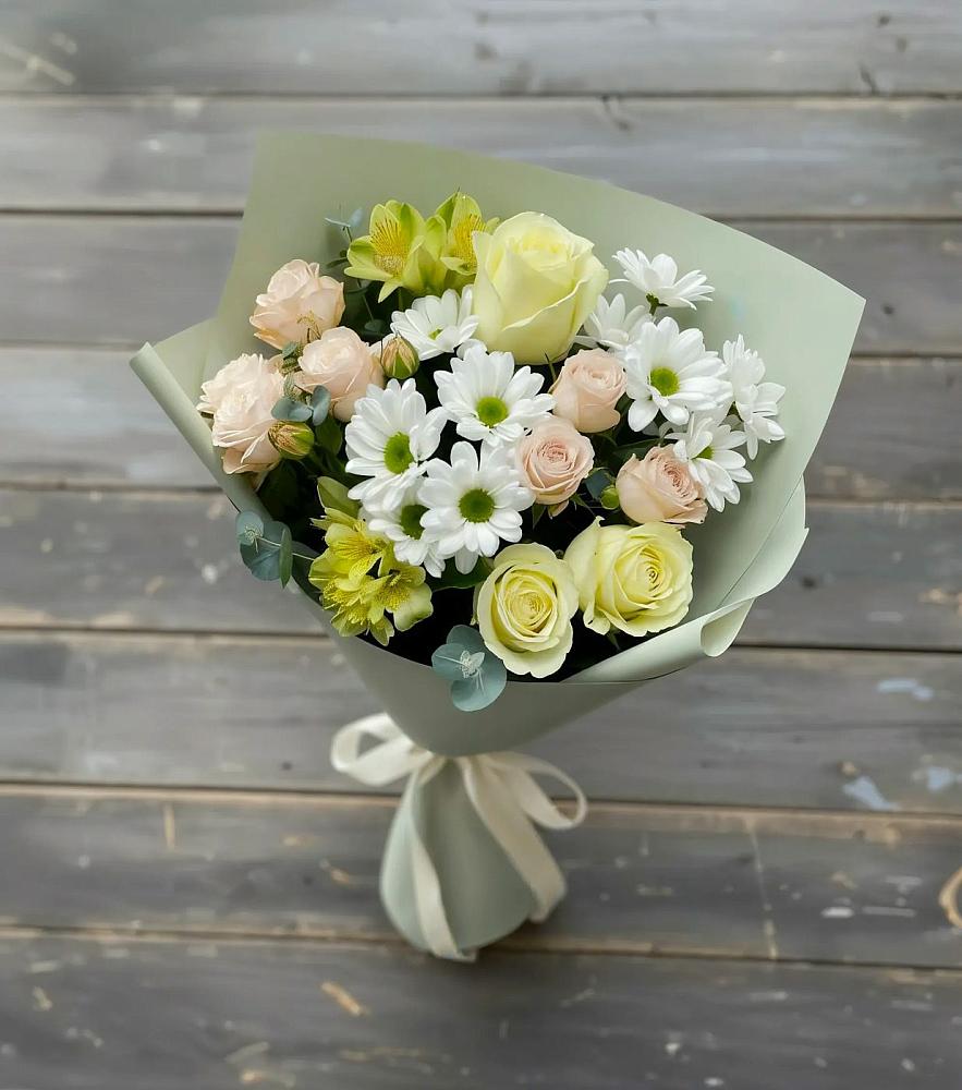 Букет цветов из: Альстромерии, Розы и Хризантемы в Степыгино