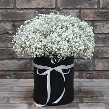 Цветочная композиция из Гипсофила в шляпной коробке в Степыгино